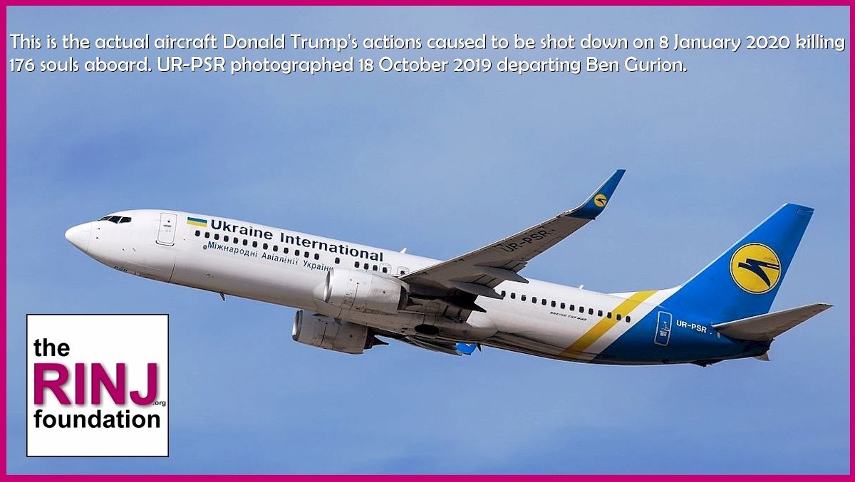 This is the actual aircraft Donald Trump's actions caused to be shot down on 8 January 2020 killing 176 souls aboard. UR-PSR photographed 18 October 2019 departing Ben Gurion.