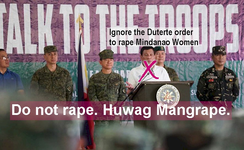 Duterte telling troops he would take the fall if each man raped three Muslim Mindanao women.