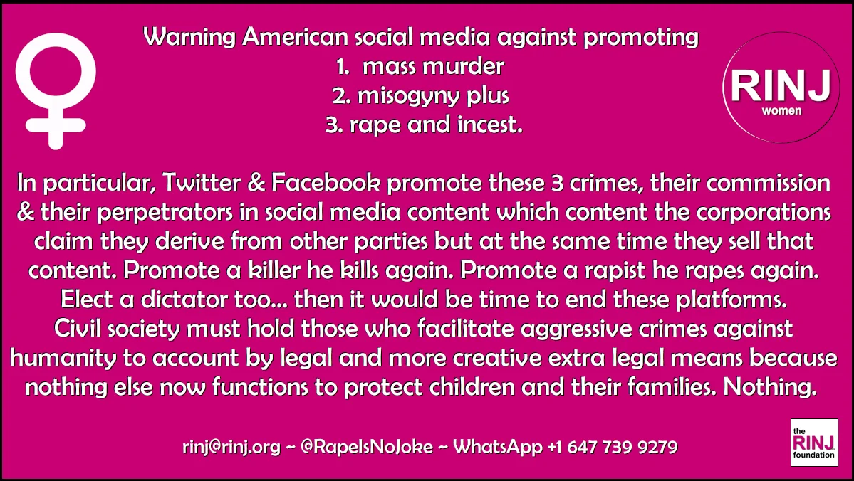 Warning to social media to stop promoting perpetrators of mass murder, misogyny and rape